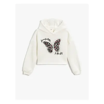 Koton Crop Hooded Sweatshirt Printed