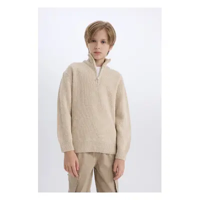 DEFACTO Boy's Zipper Stand Collar Knitwear Sweater