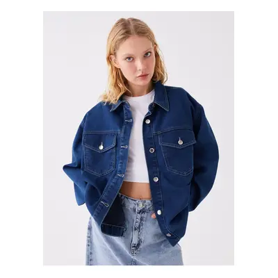 LC Waikiki Plain Long Sleeve Oversize Women's Jean Shirt Jacket