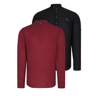 DOUBLE SET G783 DEWBERRY JUDGE COLLAR SHIRT-BLACK-BURGUNDY