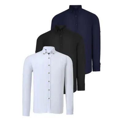 TRIPLE SET G721 DEWBERRY MEN'S SHIRT-BLACK-WHITE-NAVY BLUE