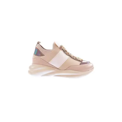 DGN 222-23y Women's Strech Detailed Crystal Stone Sneakers Shoes Nude