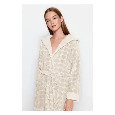 Trendyol Ecru Belted Heart Patterned Polar Winter Knitted Dressing Gown