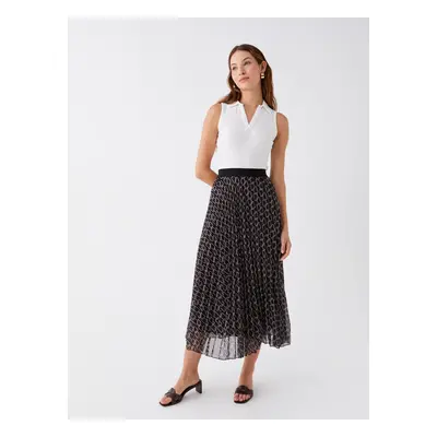 LC Waikiki Women's Elastic Waist Patterned Pleated Chiffon Skirt