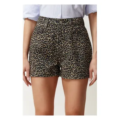 Trendyol Multicolored Leopard Print Brown Shorts & Bermuda