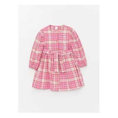 LC Waikiki Crew Neck Long Sleeve Plaid Patterned Baby Girl Dress