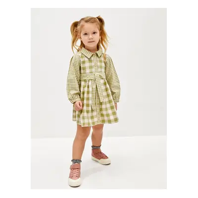 LC Waikiki Shirt Collar Long Sleeve Checkered Patterned Baby Girl Dress