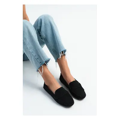 NİŞANTAŞI SHOES Astoria Black Knitted Inner Leather Flat Sole Women's Ballerinas