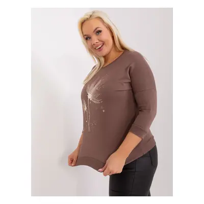 Hnědá halenka plus size s kulatým výstřihem