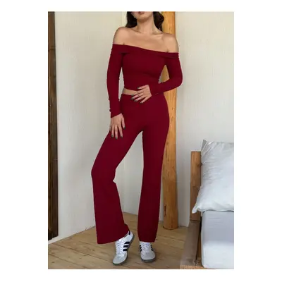 Trendyol Claret Red High Waist Flexible Ribbed Knitted Trousers