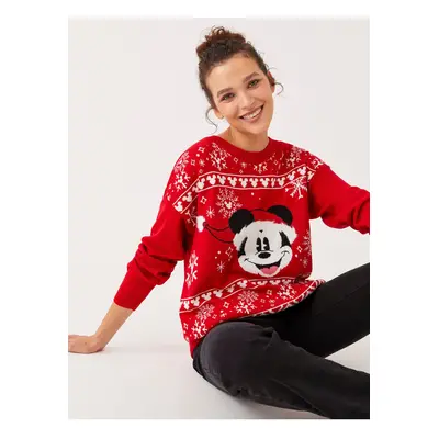 LC Waikiki Crew Neck Mickey Mouse Printed Long Sleeve Women's Knitwear Sweater