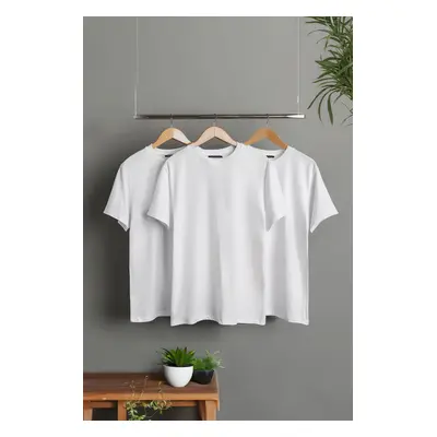 Trendyol White 3-Pack Black Slim/Slim Cut Crew Neck Basic 100% Cotton T-Shirt