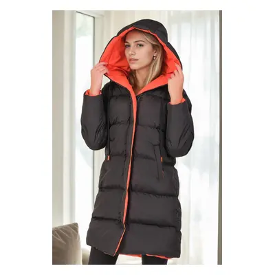 Z6687 DEWBERRY WOMEN'S COAT-BLACK-LIGHT ORANGE