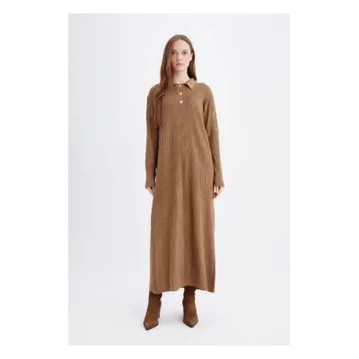 DEFACTO Regular Fit Polo Neck Basic Plain Maxi Knit Dress