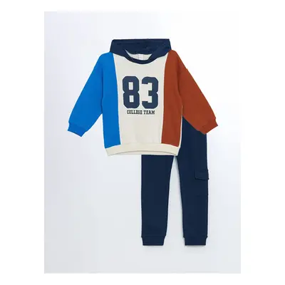 LC Waikiki Hooded Crew Neck Printed Baby Boy Sweatshirt and Tracksuit Bottom 2-Piece Set