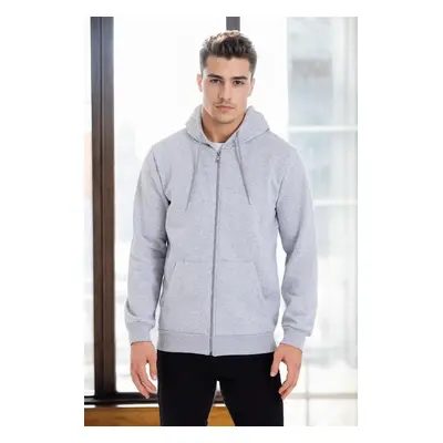 94090 Dewberry Kangaroo Pocket Hooded Zipper Mens Sweatshirt-GREY