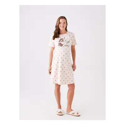 LC Waikiki Crew Neck Printed Short Sleeve Maternity Nightgown