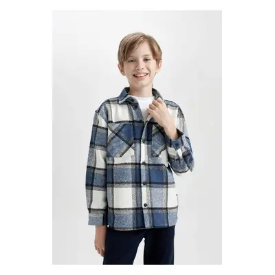 DEFACTO Boy Oversize Wide Pattern Polo Collar Flannel Long Sleeve Shirt