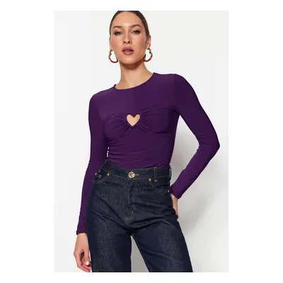 Trendyol Purple Knitted Heart Window/Cut Out Detailed Stud Body