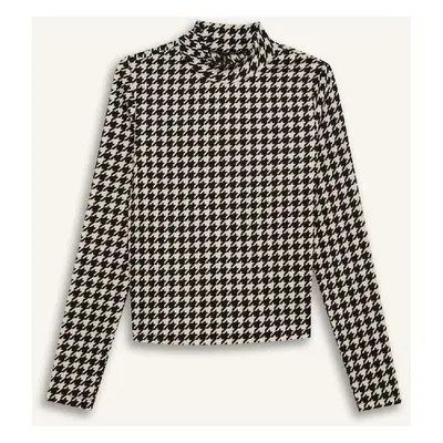 DEFACTO Slim Fit Slim Fit Half Turtleneck Houndstooth Casual Crepe Long Sleeve T-Shirt