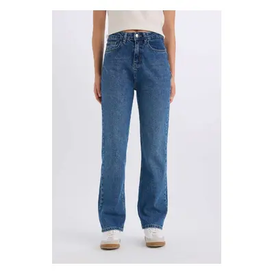 DEFACTO Straight Fit High Waist Ankle Length Jean Washed Trousers