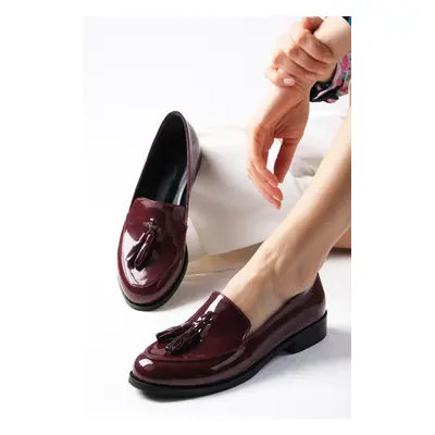 Mio Gusto Iris Burgundy Color Patent Leather Women's Oxford Daily Flat Shoes