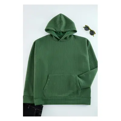 Trendyol Khaki Oversize/Wide Cut Textured Basic Hooded Sweatshirt