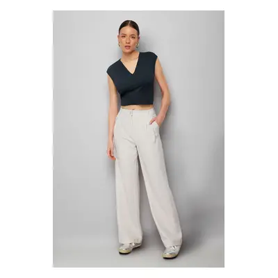 Trendyol Mink High Waist Wide Leg Pleated Woven Trousers