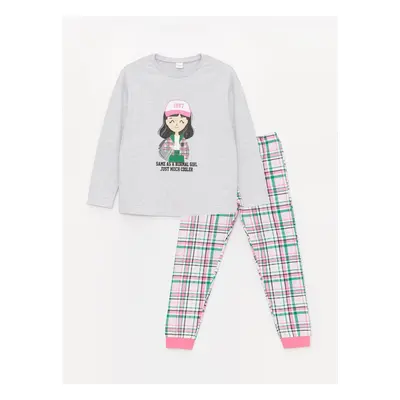 LC Waikiki Crew Neck Printed Long Sleeve Girl's Pajama Set