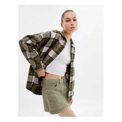 Koton Oversize Lumberjack Shirt Jacket Soft Textured Long Sleeve