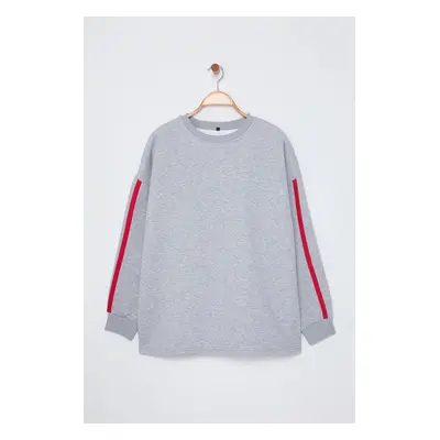 Trendyol Curve Grey Stripe Detailed Oversize/Wide Pattern Thin Knitted Sweatshirt