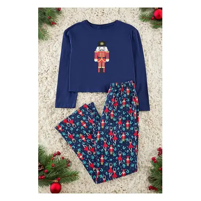 Trendyol Navy Blue 100% Cotton Christmas Themed Knitted Pajamas Set