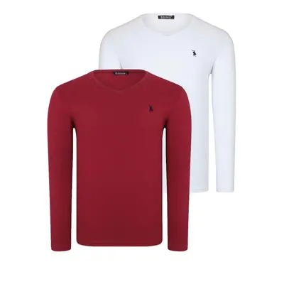 DOUBLE SET T8587 DEWBERRY V-NECK MEN'S SWEATSHIRT-WHITE-BURGUNDY