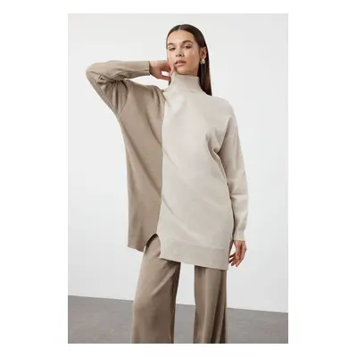 Trendyol Mink Color Block Sweater-Pants Knitwear Top-Top Set