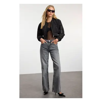 Trendyol Anthracite More Sustainable Normal Waist Wide Leg Jeans