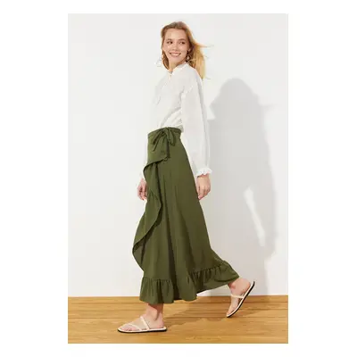 Trendyol Dark Khaki Wrap Flounced Woven Skirt