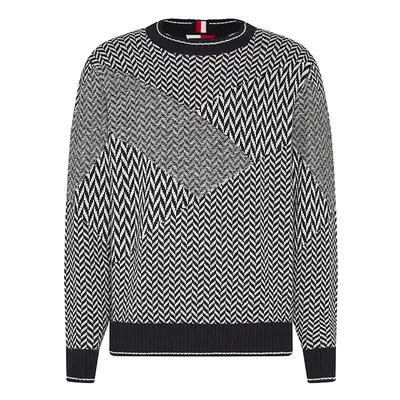 Tommy Hilfiger Sweater - PATCHWORK HERRINGBONE SWEATER black and white