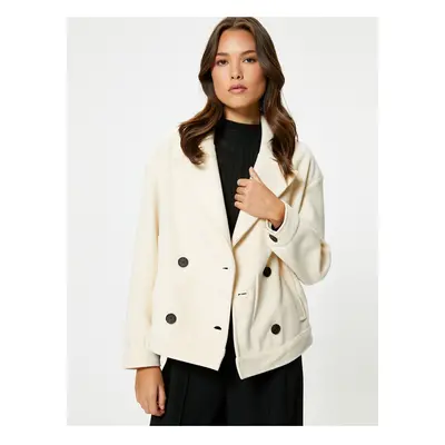 Koton Short Cachet Coat Double Breasted Buttoned Pocket Detailed