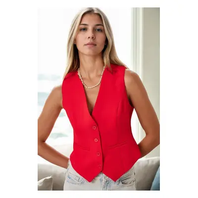 10202 Dewberry Crop Woven Women Vest-RED