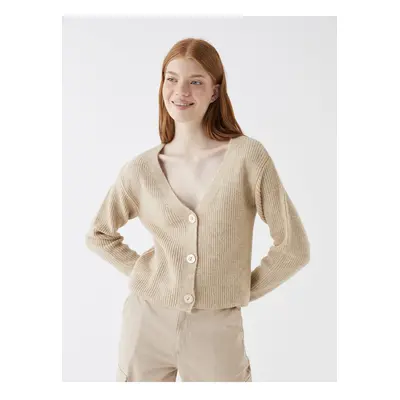 LC Waikiki Women's V-Neck Straight Long Sleeve Crop Knitwear Cardigan