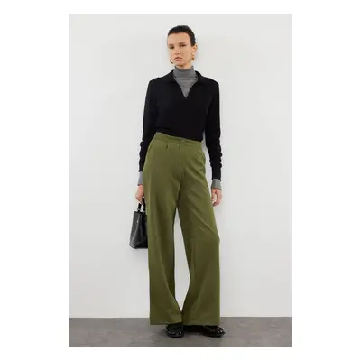 Trendyol Khaki Wide Leg Pleated Woven Fabric Trousers