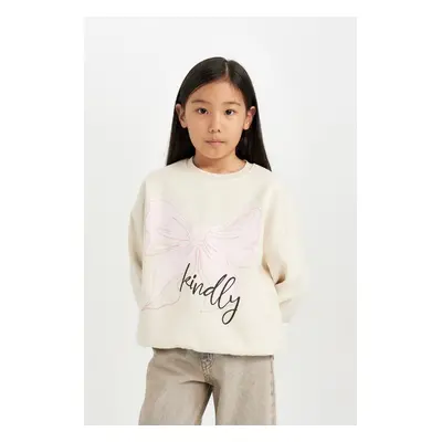 DEFACTO Girls' Relax Fit Crew Neck Printed Sweatshirt