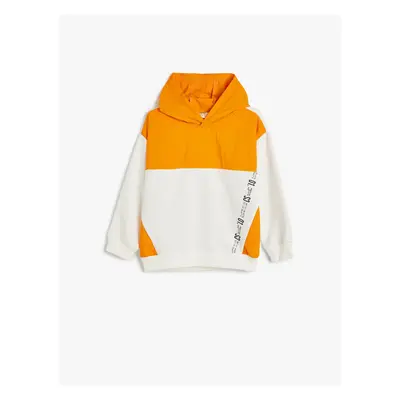 Koton Hooded Sweatshirt Slogan Printed Color Block