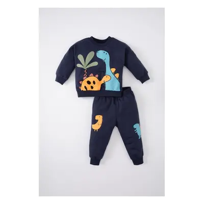 DEFACTO Baby Boy Dinosaur Printed Sweatshirt Tracksuit Bottoms 2-Piece Set