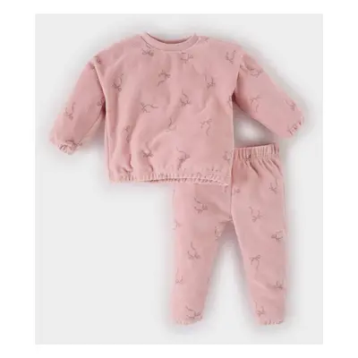 DEFACTO Baby Girl 2-Piece Set Crew Neck Patterned Sweatshirt Elastic Waist Bottom D7253a524wn