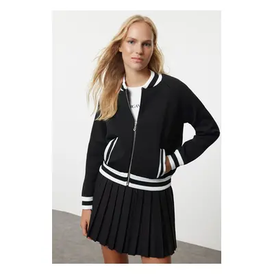 Trendyol Black Zippered Jacket Look Knitwear Cardigan