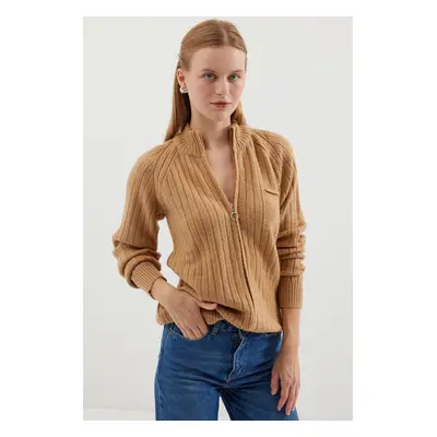 Bigdart Zippered Knitwear Cardigan - Biscuit