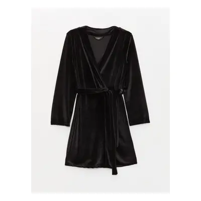 LC Waikiki Shawl Collar Plain Long Sleeve Velvet Women's Dressing Gown