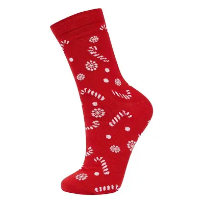 DEFACTO Women's Christmas Themed Globe Cotton Long Socks