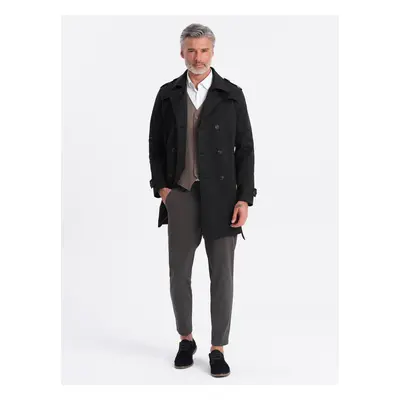 Ombre Elegant SLIM FIT men's trench coat with belt - black